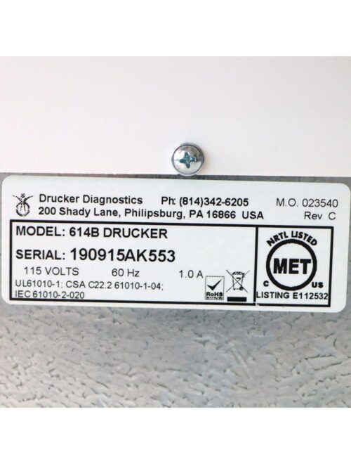 Drucker Diagnostics 614B Fixed Angle Single-speed Centrifuge
