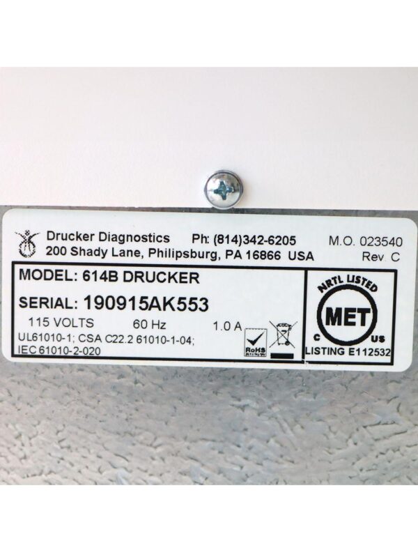 Drucker Diagnostics 614B Fixed Angle Single-speed Centrifuge