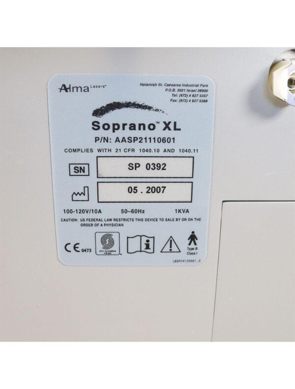 2007 Alma Lasers Soprano XL Laser Hair Removal / Reduction System AASP21110601