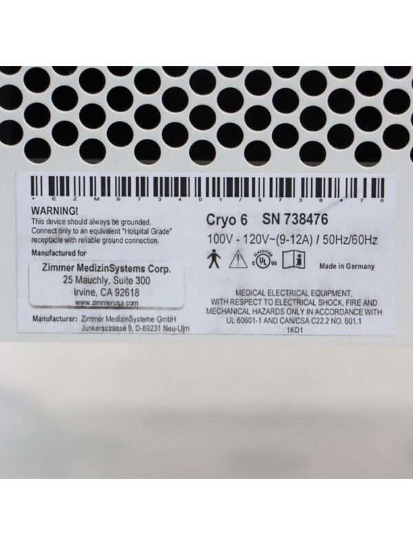 Zimmer Cryo 6 Patient Epidermal Cryo Therapy Chiller Device System