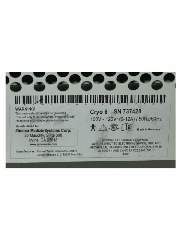 737428 Zimmer Cryo 6 Chiller Epidermal Skin Cooling System - Laser IPL Treatments Cryo6