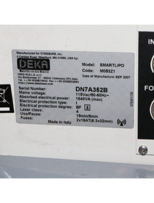 2007 Cynosure Deka SmartLipo 18W NdYAG 1064 nm Lipolysis Laser NO RFID REUSABLE