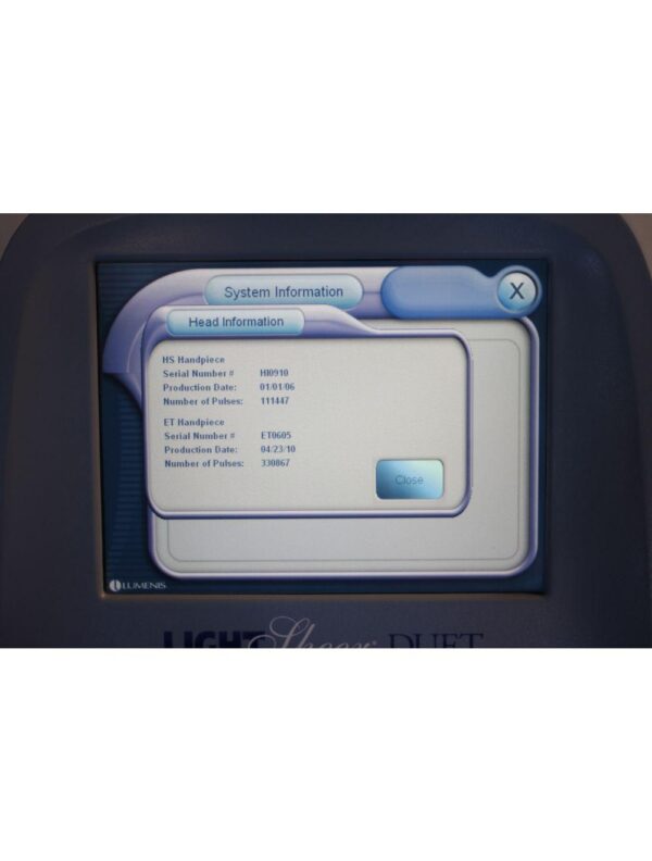 2010 Lumenis LightSheer Duet Light Sheer 810 Diode Hair Removal Laser w/ ET & HS