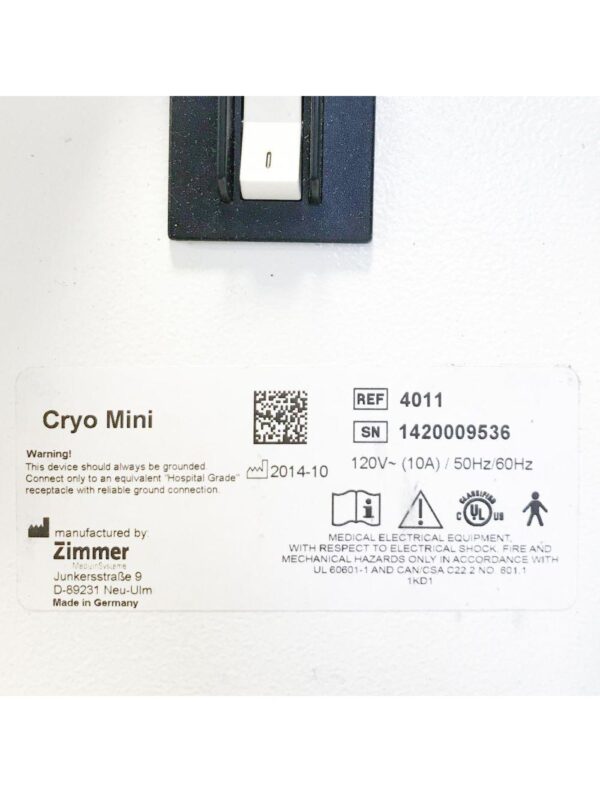 ZIMMER CRYO Mini Chiller Compact Epidermal Cold Air Skin Cooling Cooler 2014