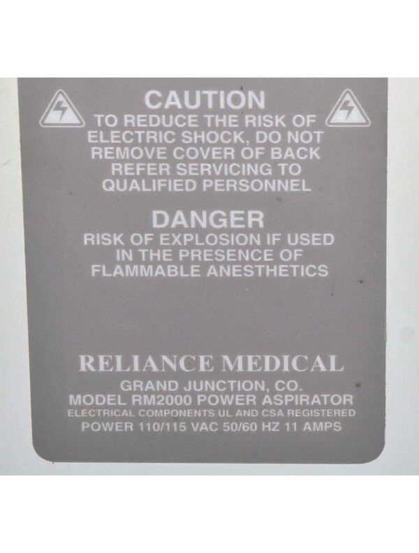 Reliance Medical RM2000V Power Aspirator RM2000 V Aspiration System