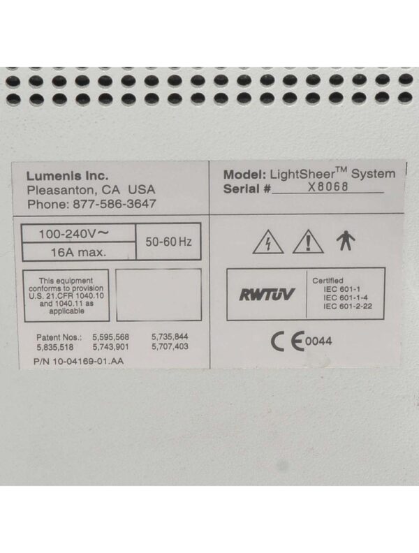 2003 Lumenis LightSheer XC Diode Hair Removal Laser w New 12x12 mm Light Sheer