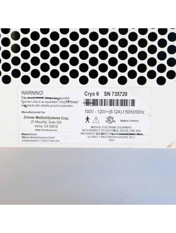 Zimmer Cryo 6 Epidermal Skin Cooling System - Laser Chiller IPL Treatments Cryo6