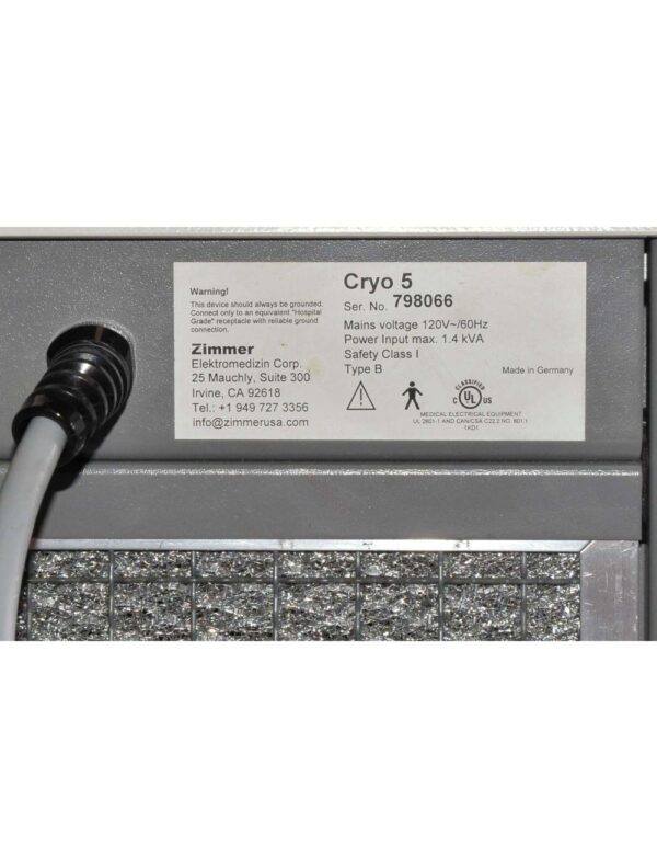 Zimmer Cryo5 CHILLER Skin Cooling Epidermal SmartCool Cryo 5 Laser Syner-Cool
