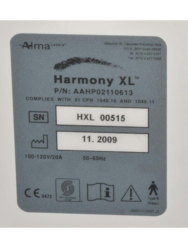 2009 Alma Harmony XL IPL Cosmetic Laser w SHR Hair Removal Handpiece HR