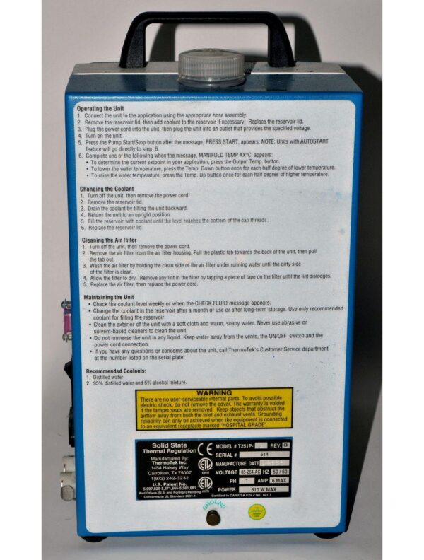 ThermoTek T251P-2 Solid State Temperature Regulation Control Laser Chiller