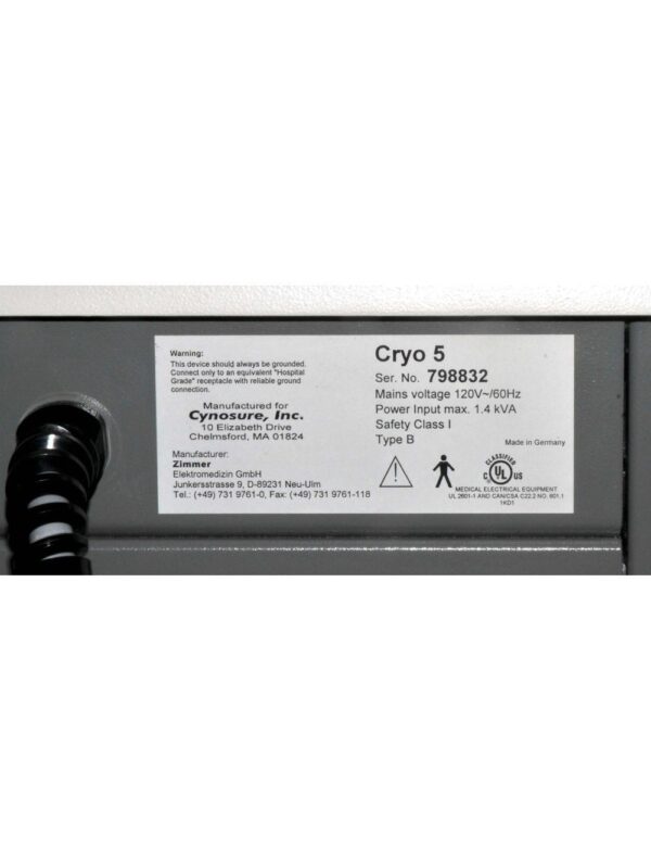 Zimmer Cryo5 Chiller Skin Cooling Epidermal Syneron Syner-Cool Cryo 5 IPL Laser