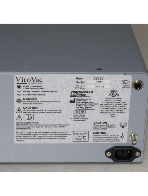 2016 Buffalo Filter ViroVac VV120 Surgical Smoke Plume Evacuator Suction Vacuum