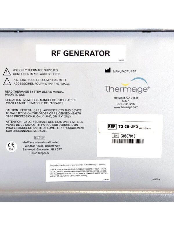 Solta Thermage CPT Radio Frequency Generator RF Skin Tightening System TG-2B-UPG
