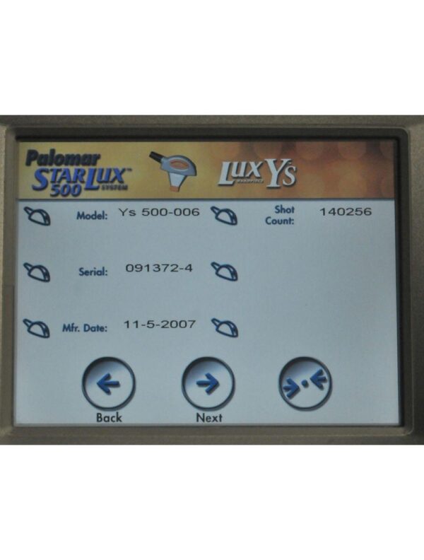 2010 Palomar StarLux 500 IPL Hair Removal Pigmented Lesions Laser LuxR LuxYs