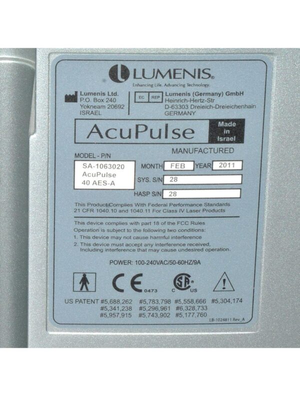 2011 Lumenis AcuPulse SurgiTouch Scanner Soft Tissue Surgical CO2 Laser System