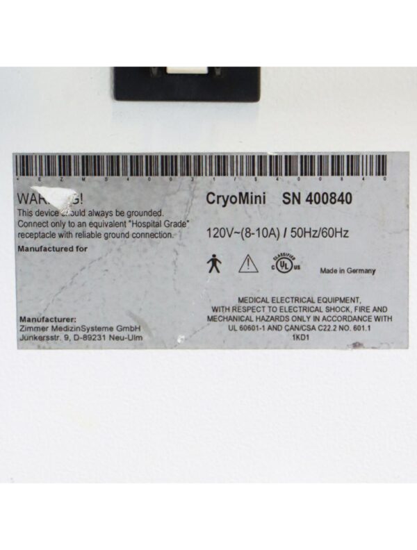 2011 Zimmer Cryo Mini Chiller Compact Epidermal Skin Cool System CryoMini