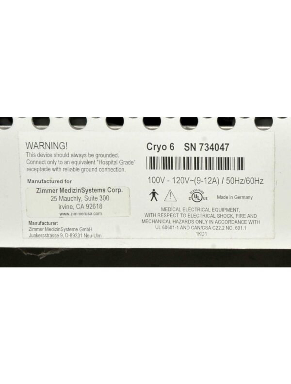 Zimmer Cryo 6 Patient Chiller Epidermal Air Cooling Therapy Laser IPL Cool Skin