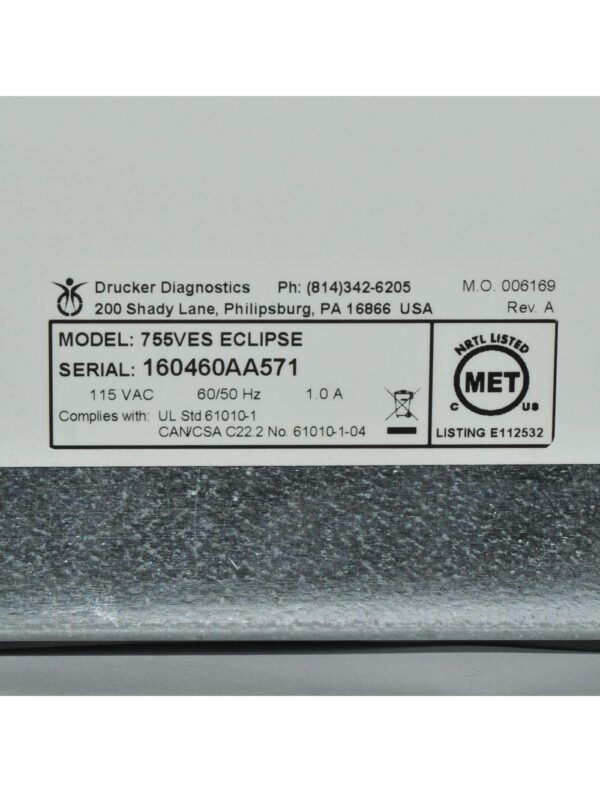 Drucker Diagnostics 755VES ECLIPSE Centrifuge PRP Platelet Rich Plasma 755 VES