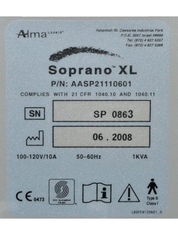 2008 ALMA Soprano XL Laser System Hair Removal 810nm Diode w/ SHR Handpiece HR