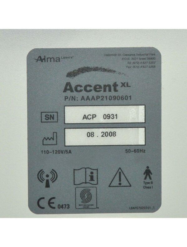 2008 Alma Accent XL RF Laser Skin Tightening Body Contour w Bipolar Unilarge HPs