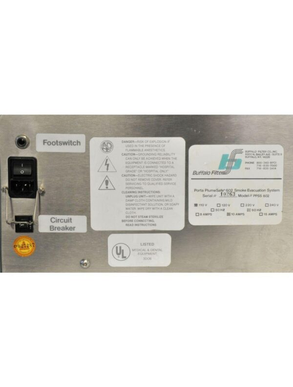 Buffalo Filter Porta PlumeSafe Surgical Smoke Evacuation PPSS 602 Plume Safe