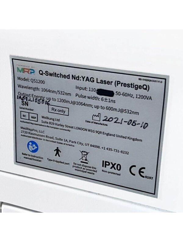 2021 SRELAS QS PrestigeQ Q-Switched Nd:YAG Laser System 1064nm / 532nm
