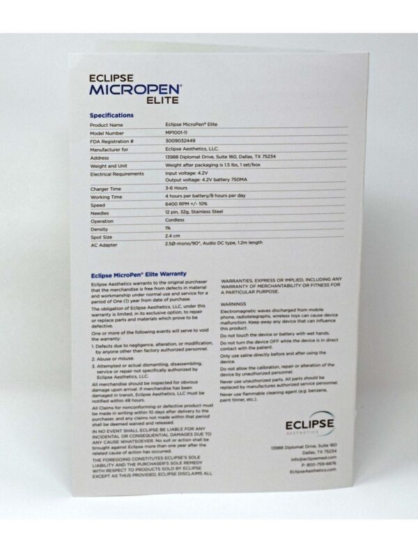 Eclipse Micropen Elite Aesthetics Silver MicroNeedling Pen - DEMO - w/ Brochures