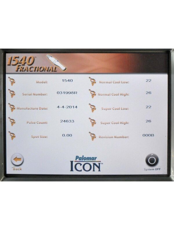 2014 Palomar ICON 1540 Fractional Handpiece w/ 15mm Spot & XD Tips - Low PULSE !