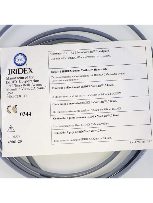 Iridex VariLite Laser Fiber Handpiece 2.0mm 532nm 940nm & Fiber 45061-20 Lesions